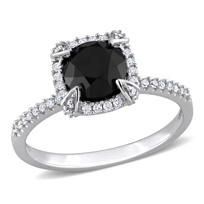 Mimi & Max 2ct Tdw Black And White Diamond Halo Ring 14k White Gold