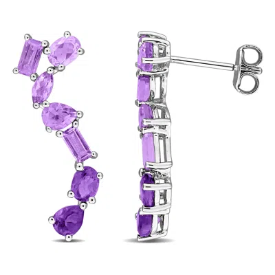 Mimi & Max 2ct Tgw Amethyst Drop Wave Earrings Sterling Silver In Purple