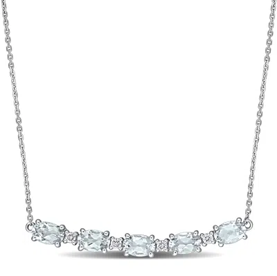 Mimi & Max 2ct Tgw Aquamarine 1/7ct Tw Diamond Rounded Bar Necklace 14k White Gold In Transparent