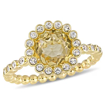 Mimi & Max 2ct Tgw Citrine White Sapphire Beaded Halo Ring 10k Yellow Gold