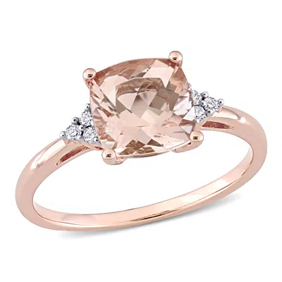 Mimi & Max 2ct Tgw Cushion-cut Morganite And Diamond Accent Engagement Ring In 14k Rose Gold In Pink