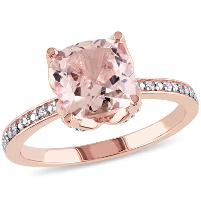 Mimi & Max 2ct Tgw Cushion-cut Morganite And Diamond Accent Ring In 10k Rose Gold In Pink