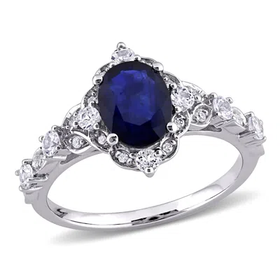 Mimi & Max 2ct Tgw Diffused Sapphire White Sapphire And Diamond Accent Vintage Halo Ring In 10k White Gold In Blue