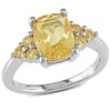 Mimi & Max 2ct Tgw Emerald Cut Citrine Floral Ring Sterling Silver In Yellow