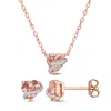Mimi & Max 2ct Tgw Morganite Diamond Accent Heart Swirl Stud Jewelry Set Rose Plated Sterling Silver In Pink