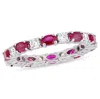 Mimi & Max 2ct Tgw Oval Ruby 3/4ct Tw Diamond Eternity Ring 14k White Gold In Pink