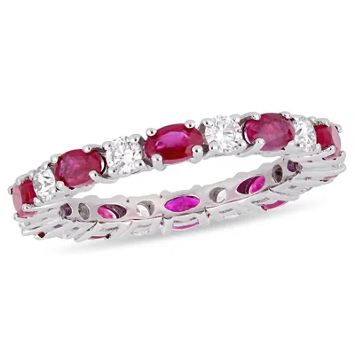 Mimi & Max 2ct Tgw Oval Ruby 3/4ct Tw Diamond Eternity Ring 14k White Gold In Pink
