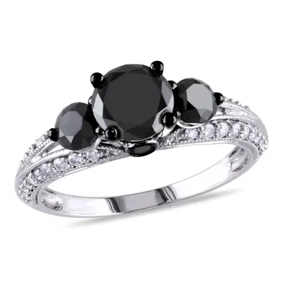 Mimi & Max 2ct Tw Black And White 3-stone Diamond Engagement Ring In 10k White Gold