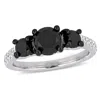 Mimi & Max 2ct Tw Black & White Diamond 3-stone Engagement Ring 14k White Gold In Black