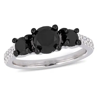 Mimi & Max 2ct Tw Black & White Diamond 3-stone Engagement Ring 14k White Gold