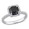 Mimi & Max 2ct Tw Black & White Diamond Halo Engagement Ring In 10k White Gold In Black