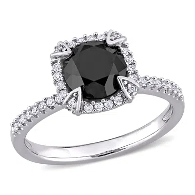 Mimi & Max 2ct Tw Black & White Diamond Halo Engagement Ring In 10k White Gold