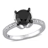 Mimi & Max 2ct Tw Black And White Diamond Solitaire Engagement Ring In 14k White Gold In Black
