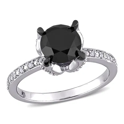 Mimi & Max 2ct Tw Black And White Diamond Solitaire Engagement Ring In 14k White Gold