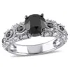 Mimi & Max 2ct Tw Black And White Diamond Vintage Filigree Engagement Ring 10k White Gold In Black