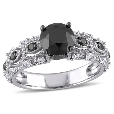 Mimi & Max 2ct Tw Black And White Diamond Vintage Filigree Engagement Ring 10k White Gold
