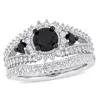 Mimi & Max 2ct Tw Black White Diamond 2-piece Halo Bridal Ring Set 10k White Gold In Black