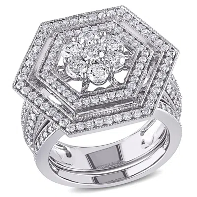 Mimi & Max 2ct Tw Double Halo Geometric Diamond Bridal Set 10k White Gold