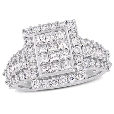 Mimi & Max 2ct Tw Princess And Round-cut Diamond Cluster Square Engagement Ring In 14k White Gold In Silver