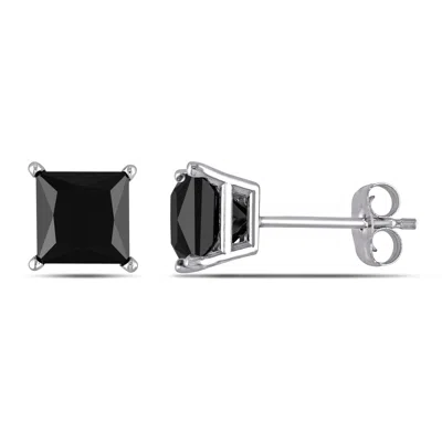 Mimi & Max 2ct Tw Princess Cut Black Diamond Stud Earrings In 10k White Gold