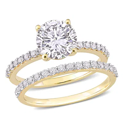 Mimi & Max 3 1/10ct Tgw Created White Sapphire Ring Bridal Ring Set In 10k Yellow Gold In Silver