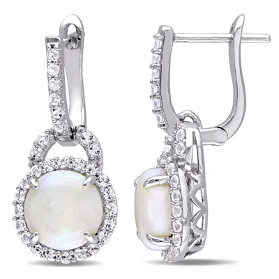 Mimi & Max 3 1/10ct Tgw Opal And White Topaz Hinged Hoop Earrings In Sterling Silver