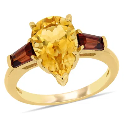 Mimi & Max 3 1/2 Ct Tgw Citrine Garnet Pear-shaped 3-stone Ring In 14k Yellow Gold