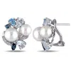 Mimi & Max 3 1/2 Ct Tgw Created White Sapphire, Multicolor Bluetopaz And White Cultured Freshwater Pearl Cluste In White