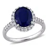 Mimi & Max 3 1/2 Ct Tgw Oval Diffused Sapphire Halo Ring With 2/5 Ct Tw Diamonds In 14k White Gold In White