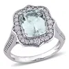 Mimi & Max 3 1/2ct Tgw Aquamarine 5/8ct Tw Diamond Vintage Halo Ring 14k White Gold In Green