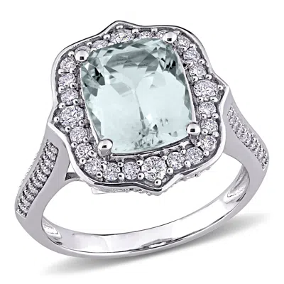 Mimi & Max 3 1/2ct Tgw Aquamarine 5/8ct Tw Diamond Vintage Halo Ring 14k White Gold In Green