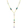 Mimi & Max 3 1/2ct Tgw Blue Sapphire Garnet Green Onyx Beads And 4-6.5mm Cultured Freshwater Pearl Y Necklace I In Multi