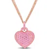 Mimi & Max 3 1/2ct Tgw Created Pink Sapphire Heart Pendant With Triple-strand Chain Rose Silver In Pink