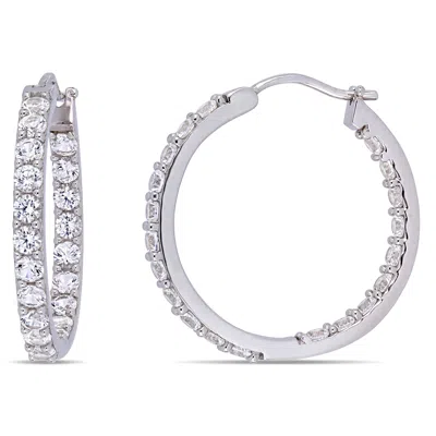 Mimi & Max 3 1/2ct Tgw Created White Sapphire Inside Outside Hoop Earrings In Sterling Silver