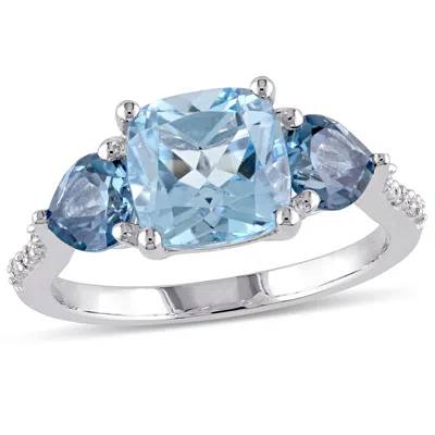Mimi & Max 3 1/2ct Tgw Cushion Cut Sky And London Blue Topaz And Diamond Accent Ring In Sterling Silver