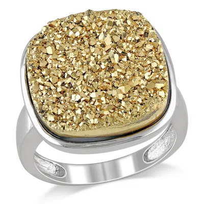 Mimi & Max 3 1/2ct Tgw Cushion Druzy Gemstone Cocktail Ring Sterling Silver In Yellow