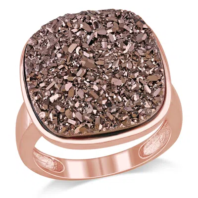 Mimi & Max 3 1/2ct Tgw Cushion Shape Coffee Druzy Gemstone Cocktail Ring Rose Silver In Black