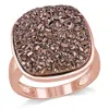 Mimi & Max 3 1/2ct Tgw Cushion Shape Coffee Druzy Gemstone Cocktail Ring Rose Silver In Brown