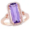 Mimi & Max 3 1/2ct Tgw Emerald Cut Amethyst 1/4ct Tw Diamond Halo Ring 14k Rose Gold In Purple