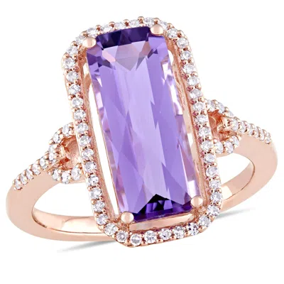 Mimi & Max 3 1/2ct Tgw Emerald Cut Amethyst 1/4ct Tw Diamond Halo Ring 14k Rose Gold In Purple