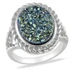 Mimi & Max 3 1/2ct Tgw Oval-cut Blue Druzy Twisted Halo Ring Sterling Silver In Blue