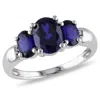 Mimi & Max 3 1/2ct Tgw Oval Cut Created Blue Sapphire 3-stone Ring Sterling Silver In Blue