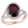 Mimi & Max 3 1/2ct Tgw Oval Garnet 1/2ct Tw Diamond Halo Ring 14k Rose Gold In Brown