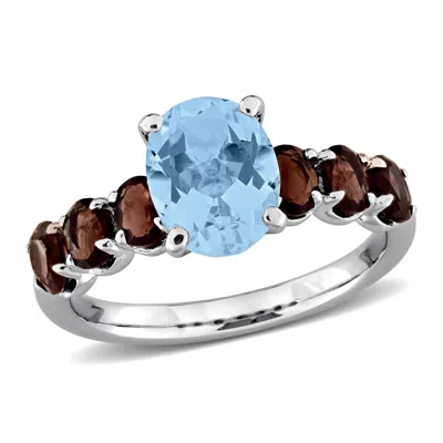 Mimi & Max 3 1/2ct Tgw Sky Blue Topaz And Smokey Quartz Ring In Sterling Silver In Multi