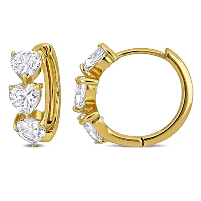 Mimi & Max 3 1/3ct Tgw Created White Sapphire Heart Hoop Earrings In Yellow Silver
