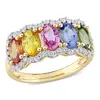 Mimi & Max 3 1/3ct Tgw Multi-color Sapphire 5-stone Halo Ring 14k Yellow Gold In Multi