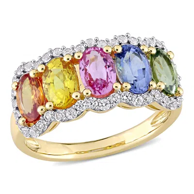 Mimi & Max 3 1/3ct Tgw Multi-color Sapphire 5-stone Halo Ring 14k Yellow Gold