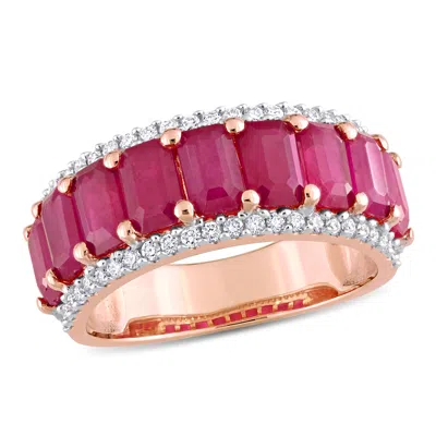Mimi & Max 3 1/3ct Tgw Ruby And 1/3ct Tw Diamond Semi Eternity Ring In 14k Rose Gold In Red