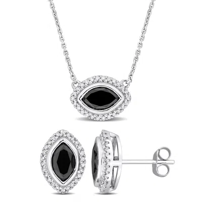 Mimi & Max 3 1/3ct Tw Marquise Round Black White Diamond Halo Jewelry Set 14k White Gold