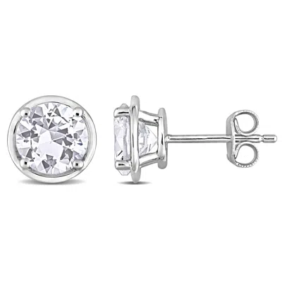 Mimi & Max 3 1/4ct Tgw Created White Sapphire Bezel Style Stud Earrings In Sterling Silver